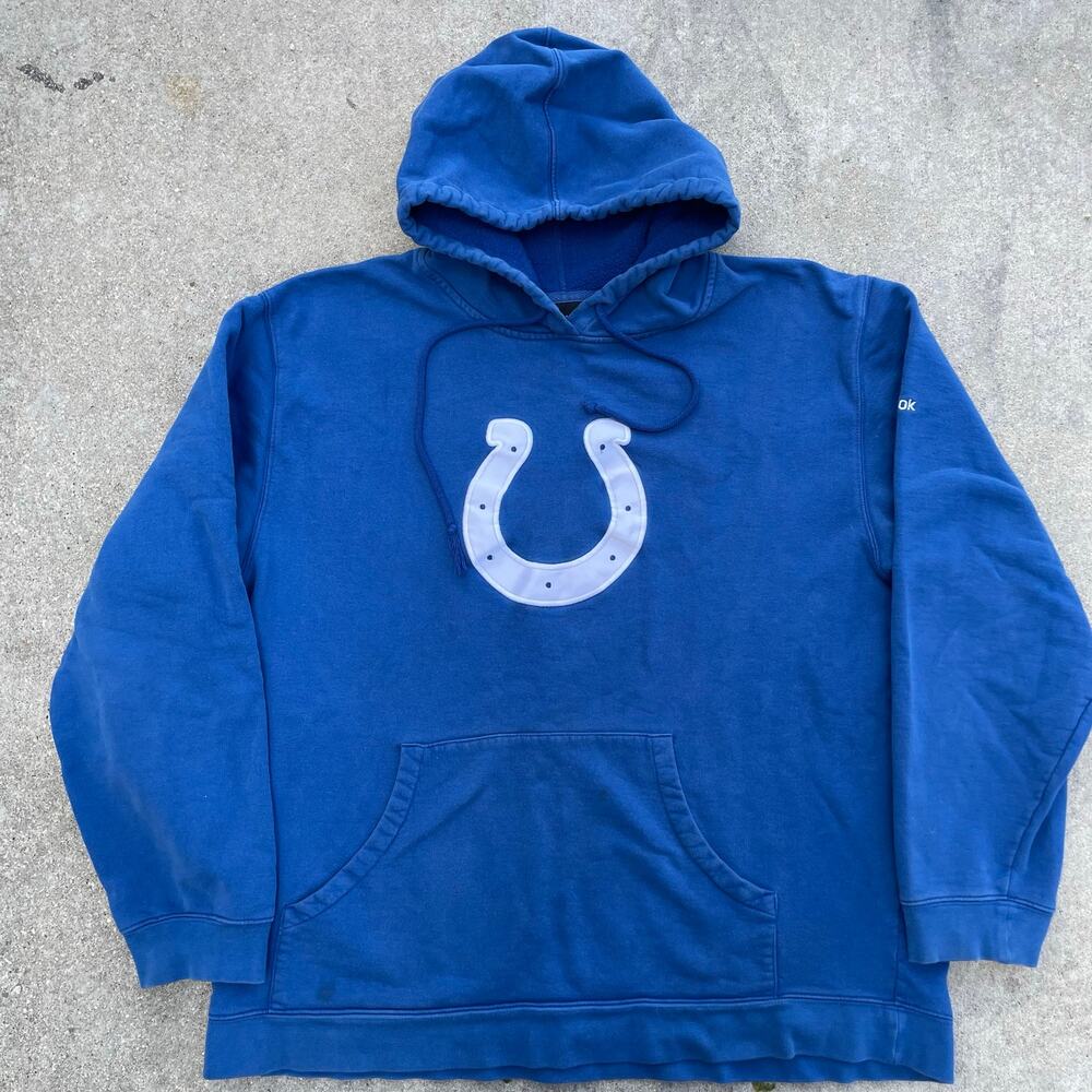 Vintage Reebok Indianapolis Colts Horseshoe Logo Hoodie Blue Mens XL NFL Y2K